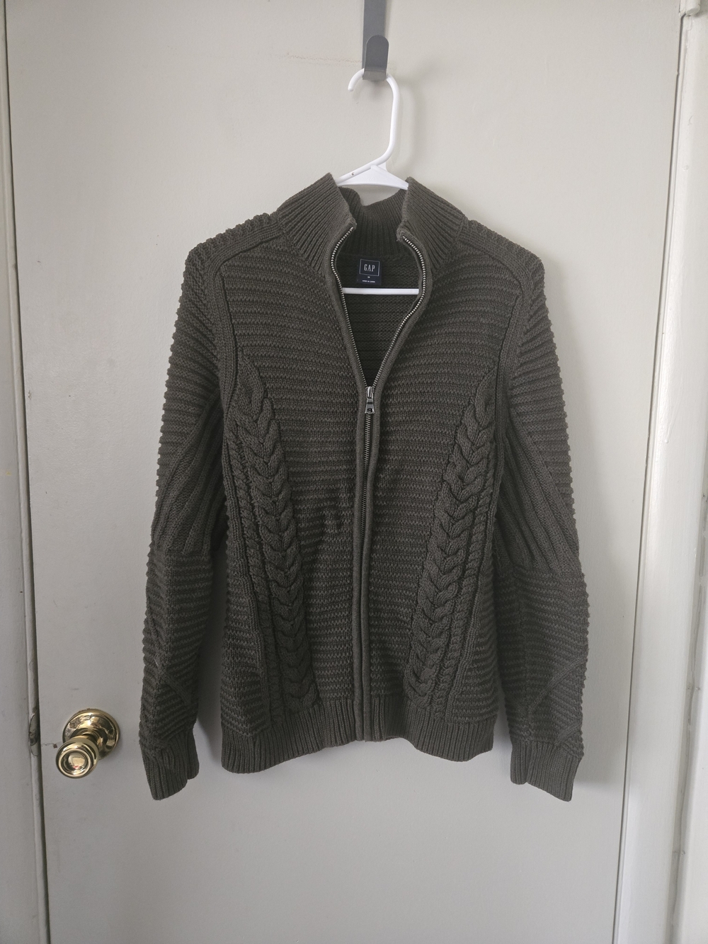 GAP Olive Green Zip-Up Thick Cable Knit Sweater